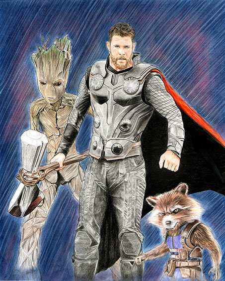 Groot, Thor and Rocket by Robert Blancas
